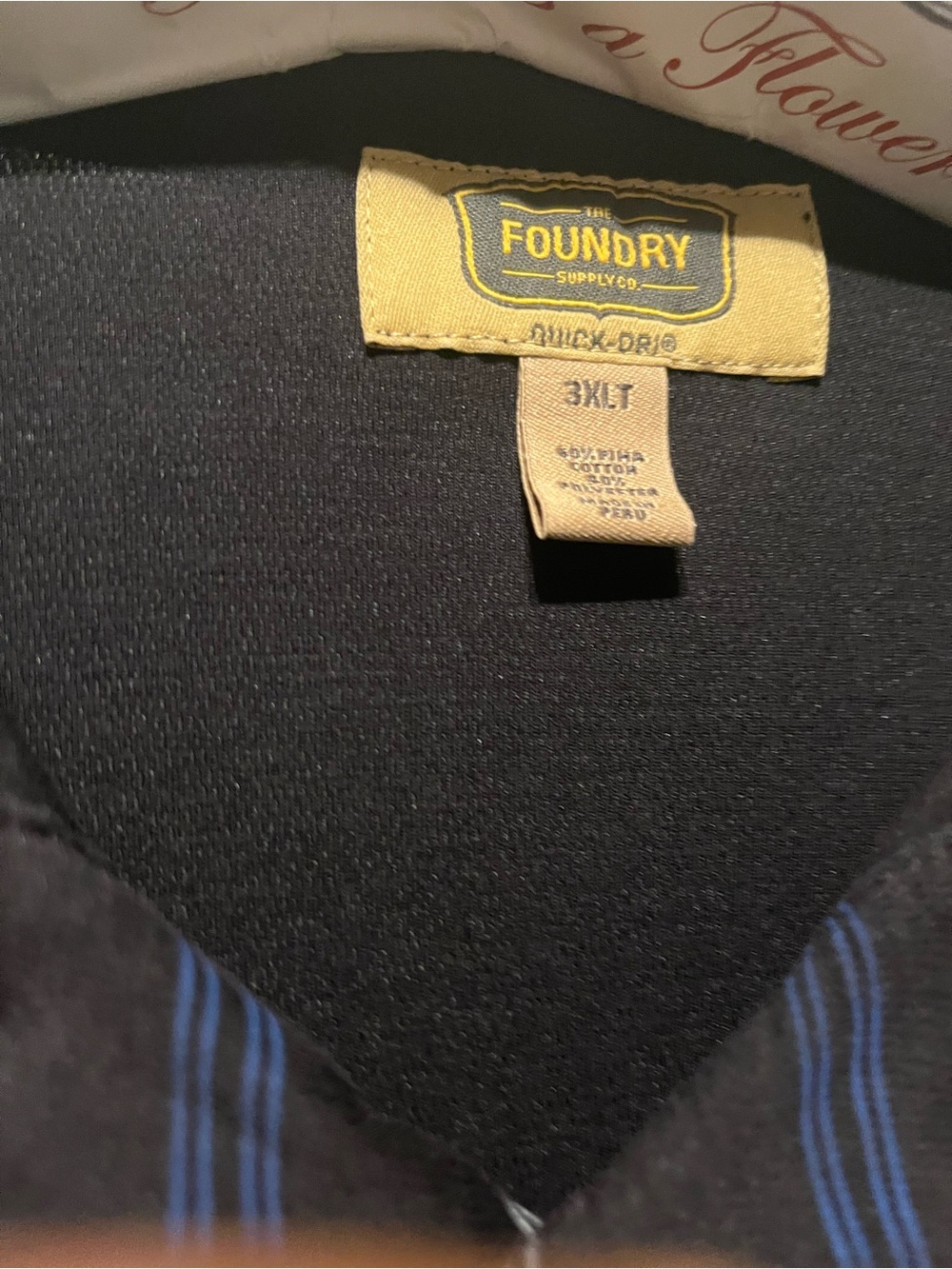 The Foundry Supply Co. Black Polo with Blue and Gray Stripes - Picture 3 of 3